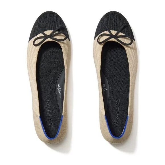 New $145 Rothy's The Ballet Flat in Cream Captoe with Bow Detail  Shoes Sz 10 - Picture 1 of 5